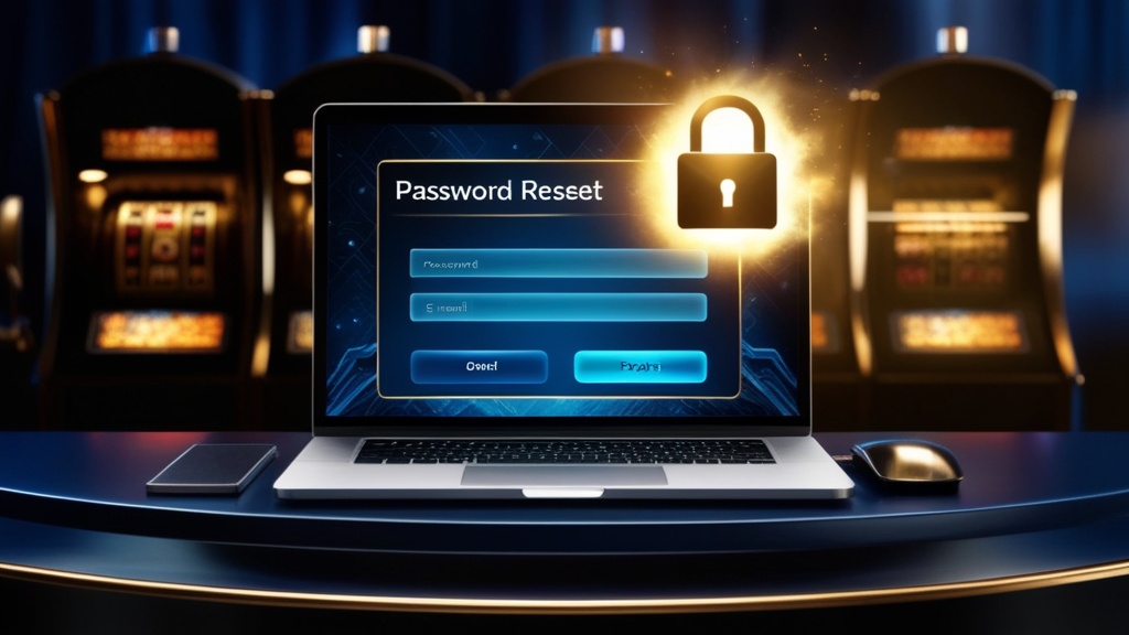 A password reset screen with a glowing email icon in a dark casino setting