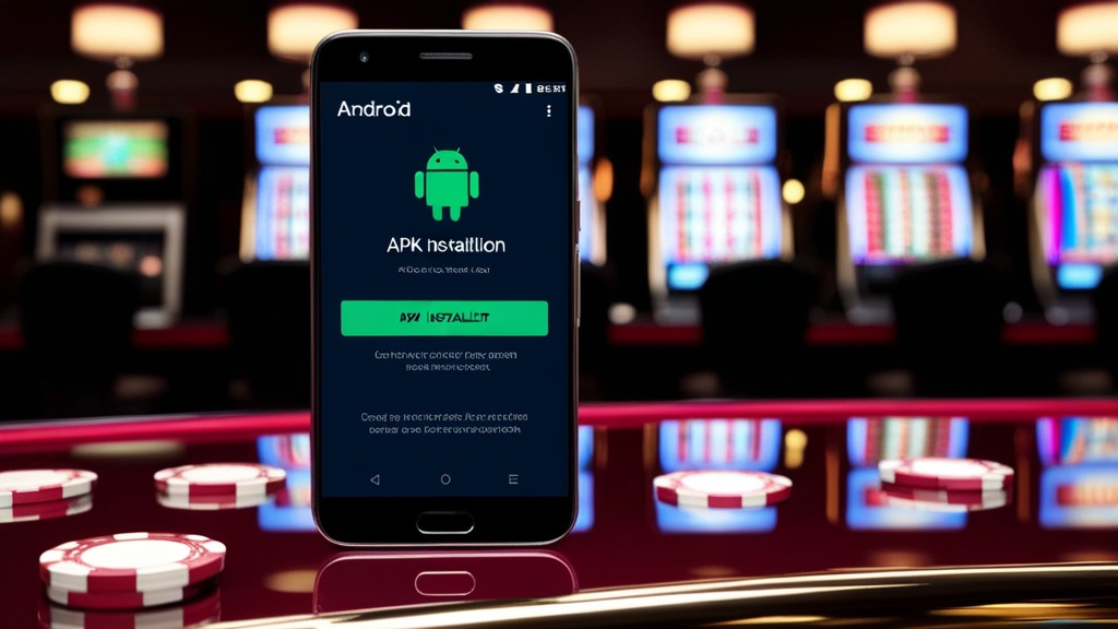 Android phone showing an APK install prompt in a casino-themed setting
