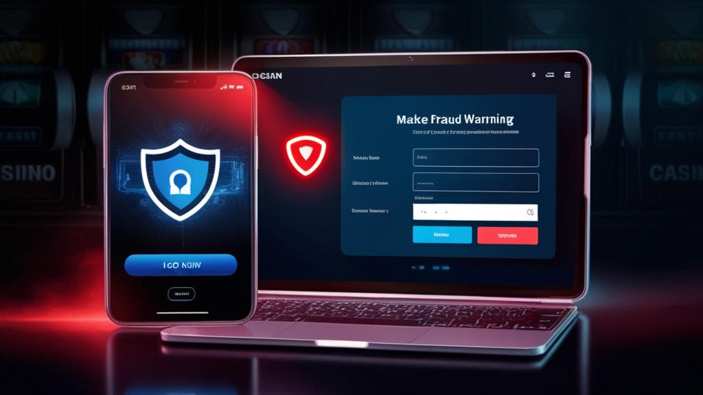 A casino login page with a warning shield icon and dark security atmosphere