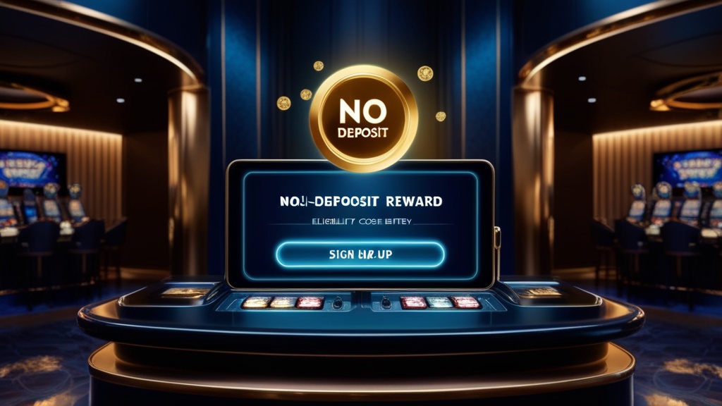 Casino sign-up screen showing a no deposit bonus code field in a dark lobby