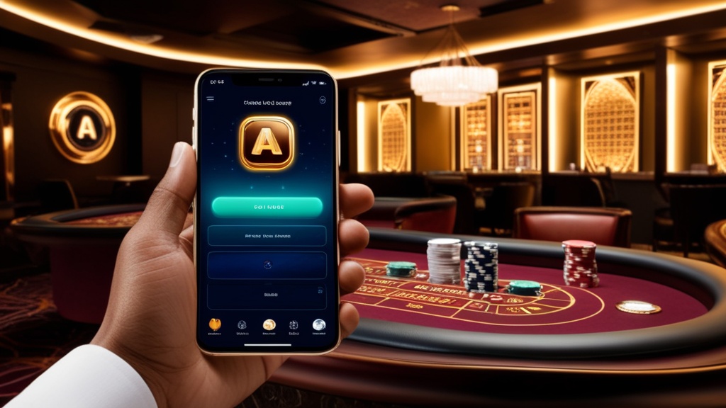 User opening the app on a phone in a neon casino lounge